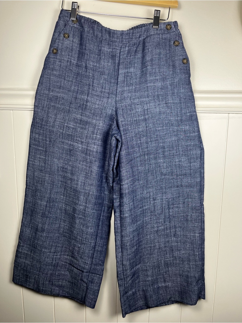 Sienna Sky Wide-Leg Linen Blend Cropped Pants in Blue - Picture 4 of 12